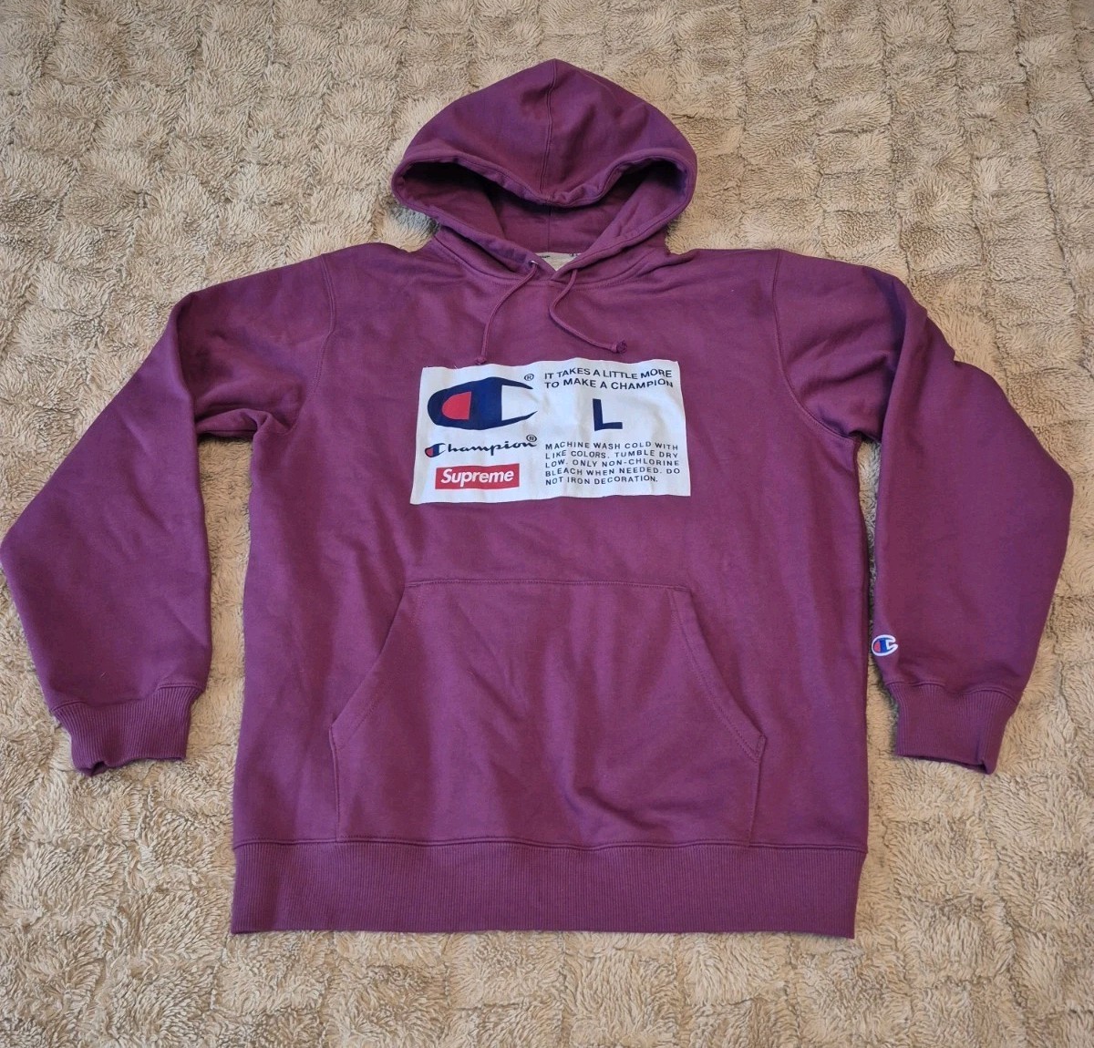 Supreme X Champion Label Purple Box Logo Hooded Sweatshirt Hoodie