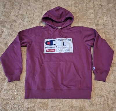 Supreme X Champion Label Purple Box Logo Hooded Sweatshirt Hoodie