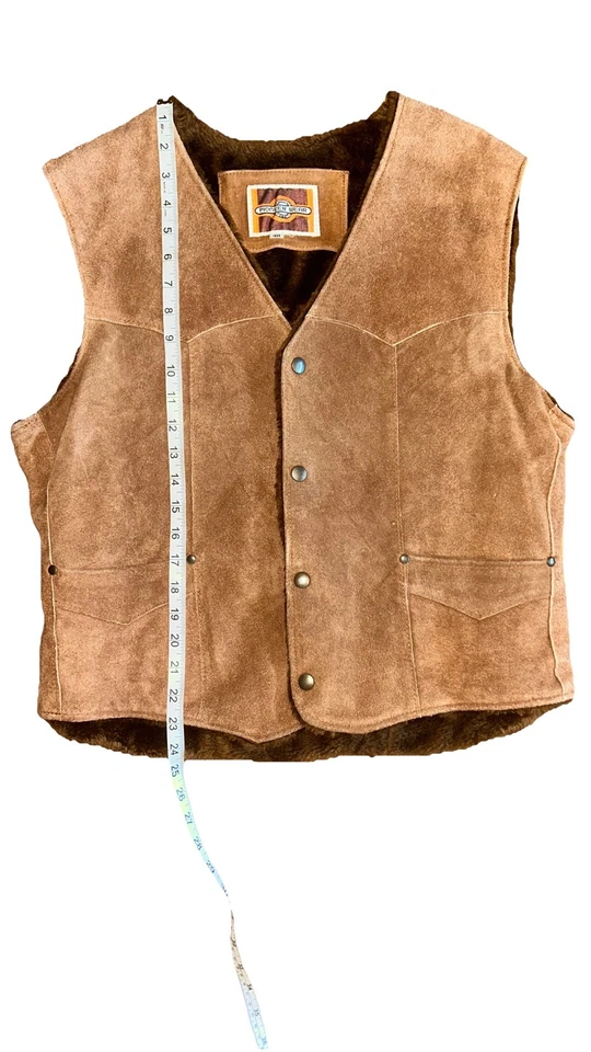Chaleco Western Forrado Sherpa De Colección Pioneer Wear Cuero Marrón Botón A Presión Para Hombres 40 Foto 4 de 4