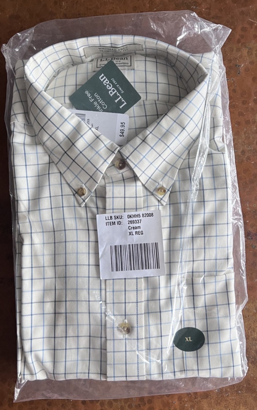 LL Bean Long Sleeve CreamShirt XL Button Down New w Tags Wrinkle Free