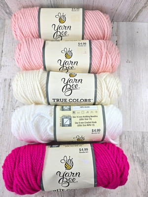 Yarn Bee True Colors Yarn 5 Skeins Pink White