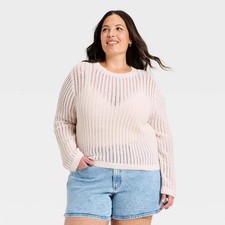 Women Crochet Openwork Crewneck Pullover Sweater - Universal