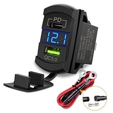 Rocker Switch Style USB Outlet LED Voltmeter Quick Type C  USB Voltmeter Blue