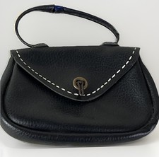 Black Purse Handbag Stitched Small Strap Clasp Clutch Vintage Flip Clasp