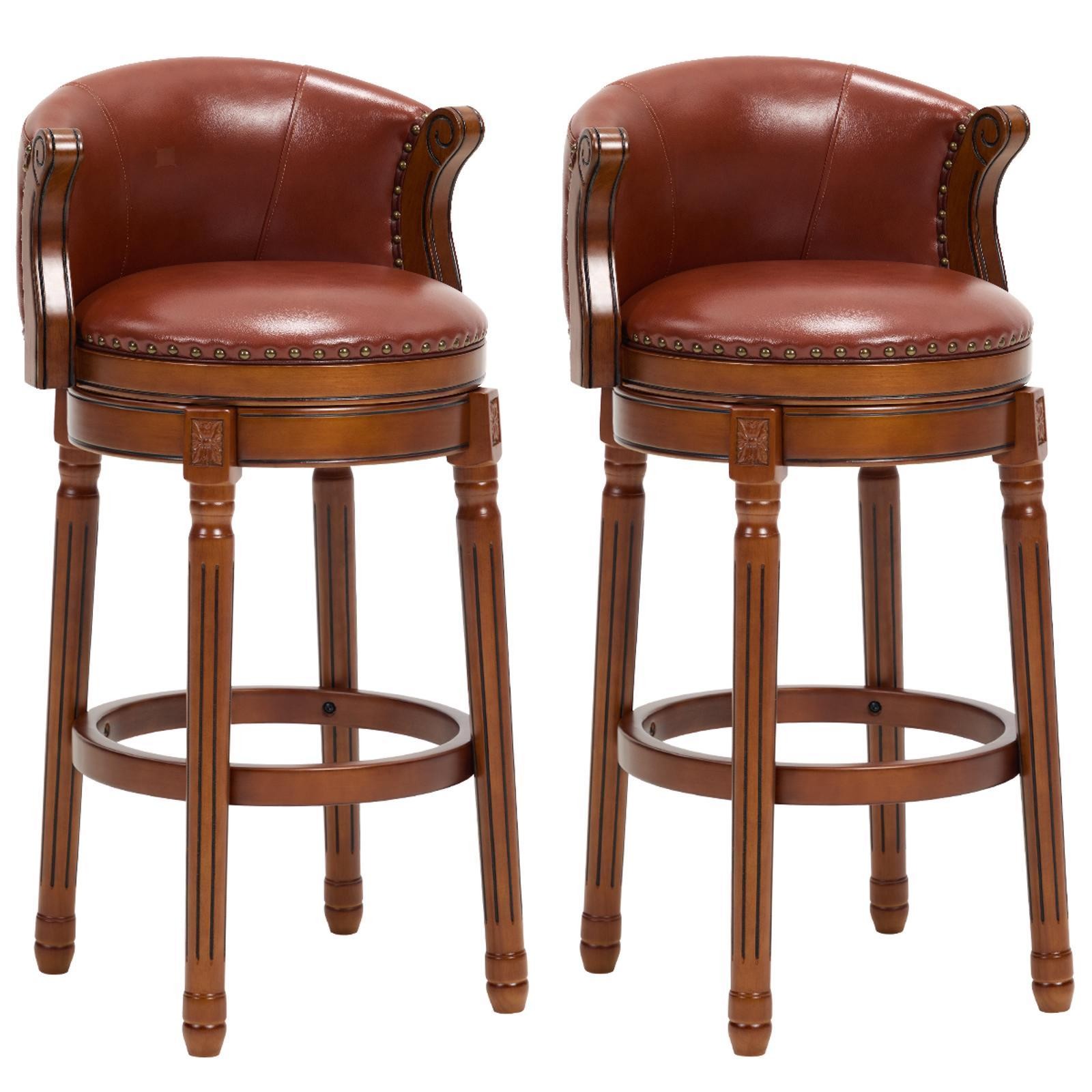 Cow top Leather Wooden Bar Stools, 360 Degree Swivel Bar Chair