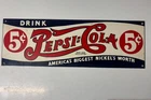 Vintage Pepsi-Cola Porcelain Enamel Iron Advertising Wall Sign 18 X 6