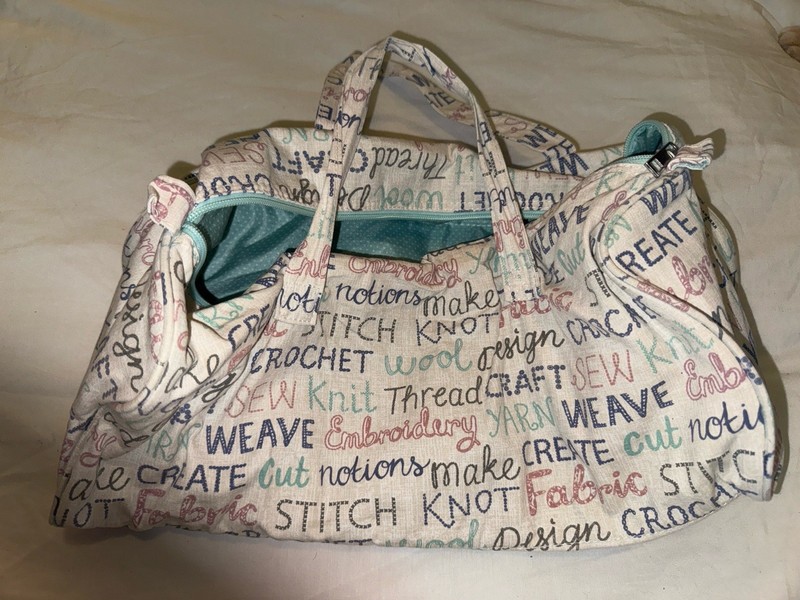 Yarnology Craft Duffel Bag Tote – Sew Knit Create Theme – Blue Lining