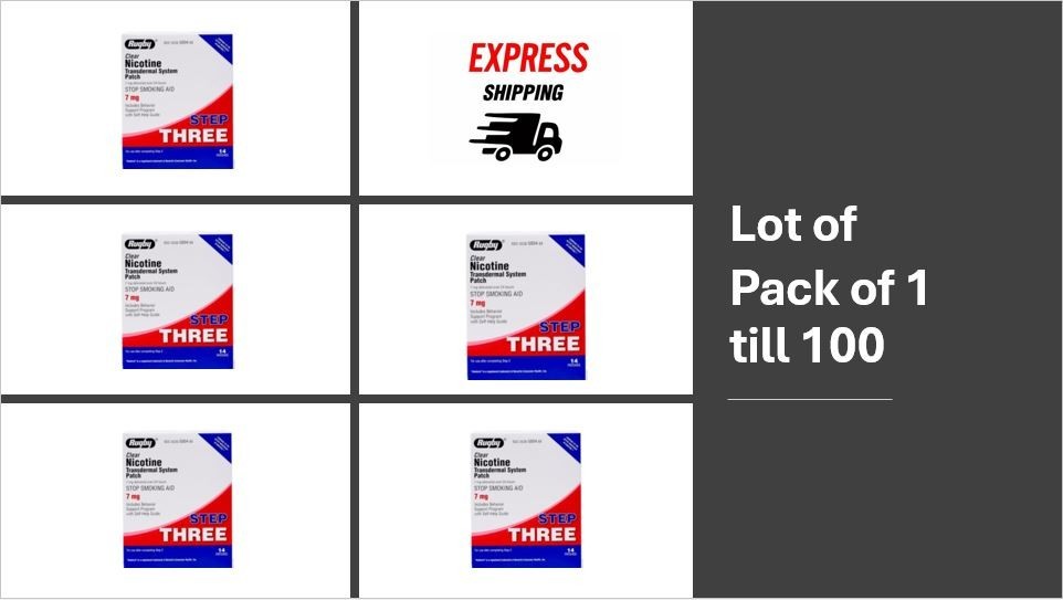 Lot of Rugby Clear Nicotine Transdermal System Patch Step 3 7mg Pack of 1 to 100