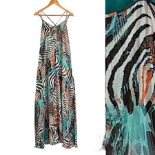 Guess Marciano Silk Abstract Zebra Animal Print Maxi Dress Resortwear Size Small