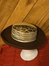 VINTAGE SONNI 100 WOOL WOMEN'S HAT CHEETAH PRINT BROWN USA