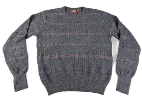 Nordstrom Classic Striped Sweater Medium Gray 100% Extra Fine Merino Wool