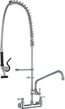 Wall Mount Commercial Kitchen Faucet with Pre-Rinse Sprayer Swing Spout
