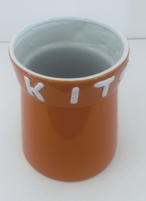 Home Essentials & Beyond Orange Utensil Holder Ceramic Raised Text Kitchen
