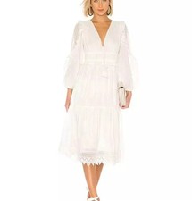 ULLA JOHNSON Sheila Embroidered Ruffled Lace Midi Dress in Pristine White Size 8