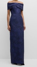 Rickie Freeman by Teri Jon Women's Blue Jacquard Column Gown Dress Size 8