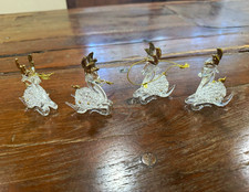 Set of 4 Clear Glass Reindeer Hanging Ornaments, Gold Antlers, Christmas.