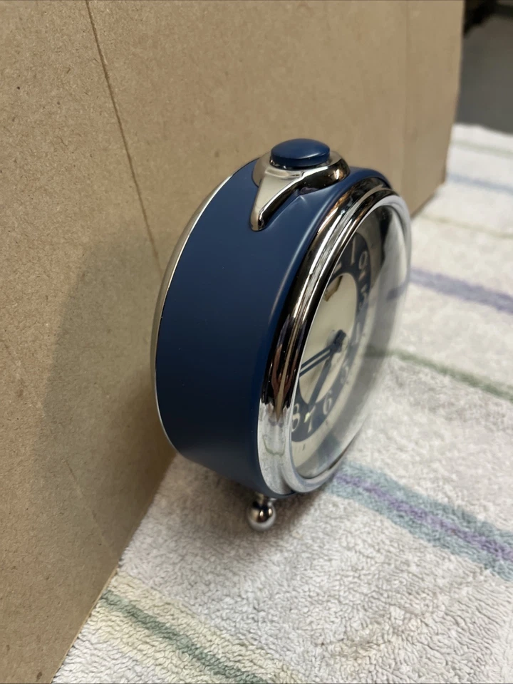 Pottery Barn Kids Clock - Push Button Alarm Clock with Date Blue & Chrome - Image 3 of 4