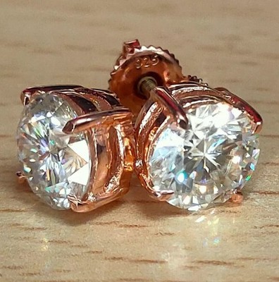 Round Cut Lab Grown Solitaire Studs 7 Ct in Sterling Silver - Sparkling