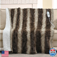 Bearhug 50"x60" Electric Heated Throw Blanket, Faux Fur  Warm Sherpa