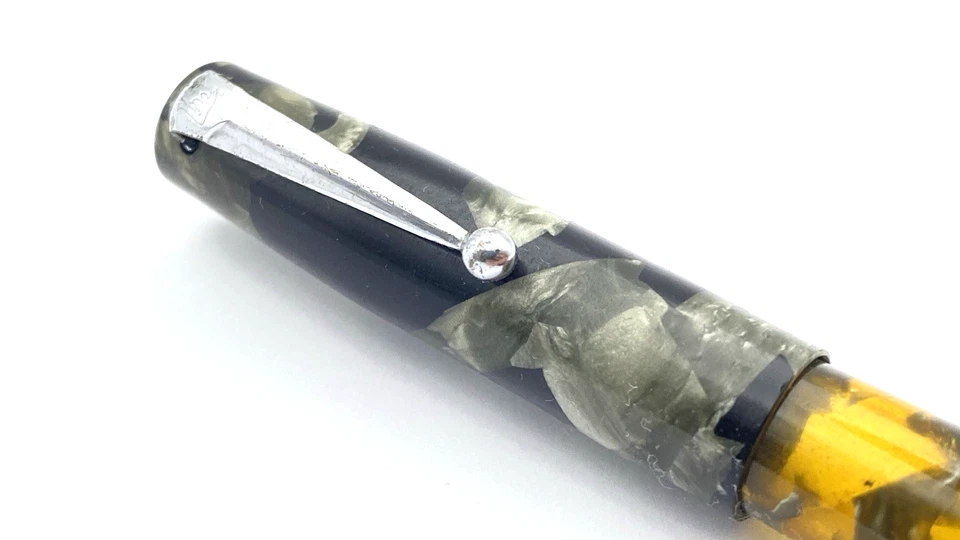 VINTAGE MABIE TODD SWAN SAFETY FOUNTAIN PEN IN GRAY MARBLE 14K GOLD FINE NIB - Изображение 3 из 4