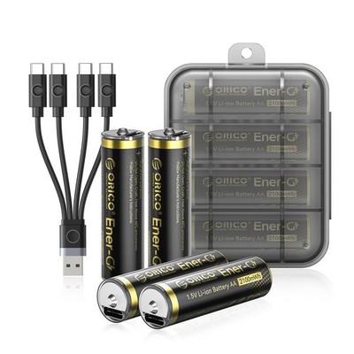 Ener-G Lithium-ion Battery Rechargeable AA Batteries with Tpye C Charging Cab...