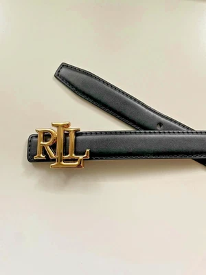 Cintura Belt Nera Black Ralph Lauren In Pelle Fibbia Oro Golden Nuova New 100cm - Imagen 1 de 4
