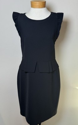 EXPRESS Black Peplum Sheath Dress Ruffle Cap Sleeve SZ 12 LBD Career Date Night