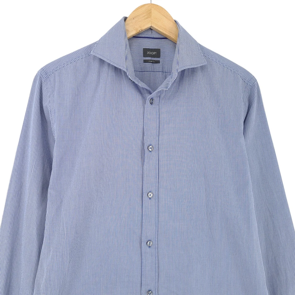 Camisa Para Hombre JOOP! Azul Ajustada A Cuadros De Algodón Yk0 Talla 15.5 39 - Imagen 2 de 4