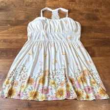 No Boundaries Juniors XXL (19) White Floral Crochet Back Sundress Knee Woven