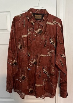 Magellan Sportswear Mens Overall Deer Print Button Front Long Sleeve Shirt Sz XL