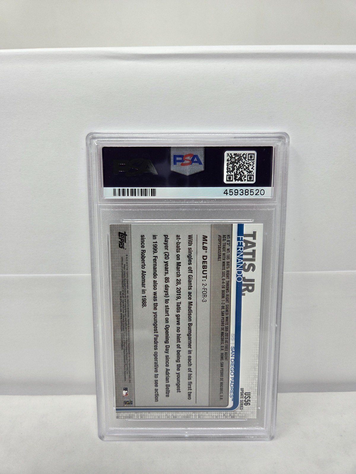 2019 Topps Update Padres FERNANDO TATIS JR ROOKIE RC CARD PSA 10 GEM MINT view 2