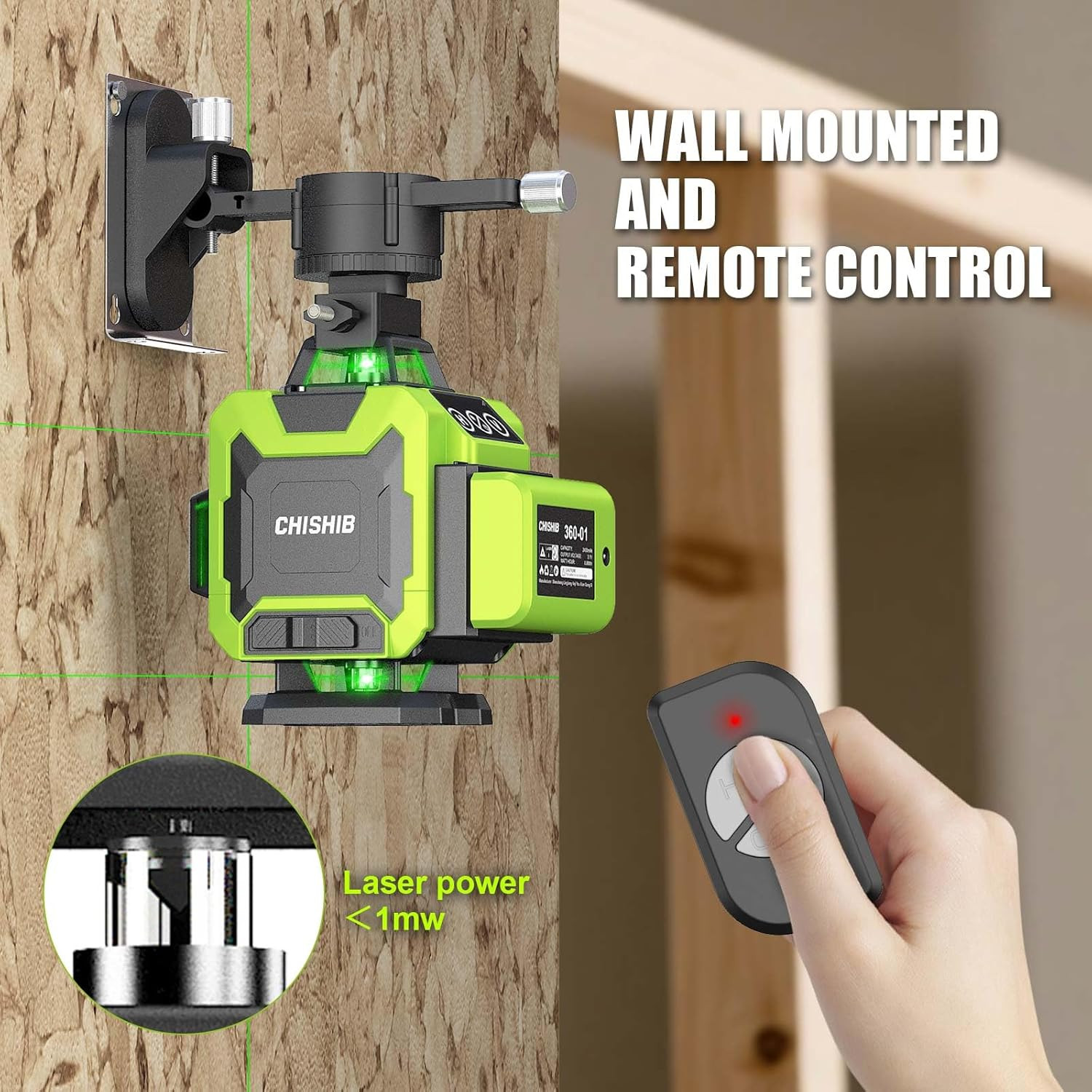 Laser Level 4D Self-Leveling Cross Line Laser Level, Rotary Base and Accessories