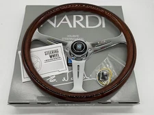NARDI Classic 360mm Mahogany Wood Steering Wheel with Silver Chrome Finish