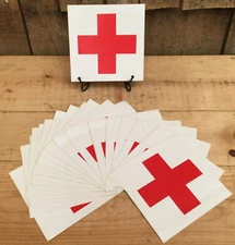 Vintage Original NOS RED CROSS First Aid Medical Decals Stickers BY PIECE