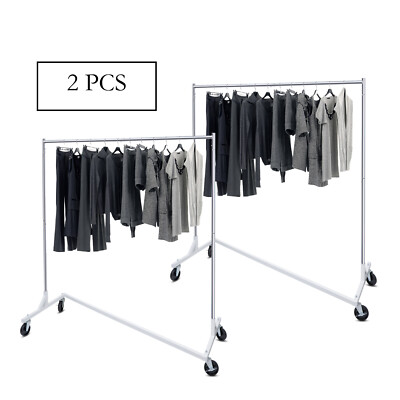 2 Pack Heavy Duty Clothing Garment Rack Rolling Rack on Wheels with Metal Z-Base