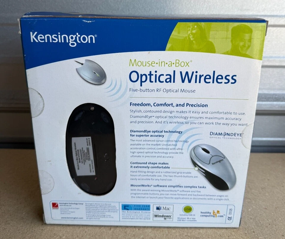 NEW SEALED Kensington Mouse in a Box Optical Wireless Five Button Gray - Image 2 of 3