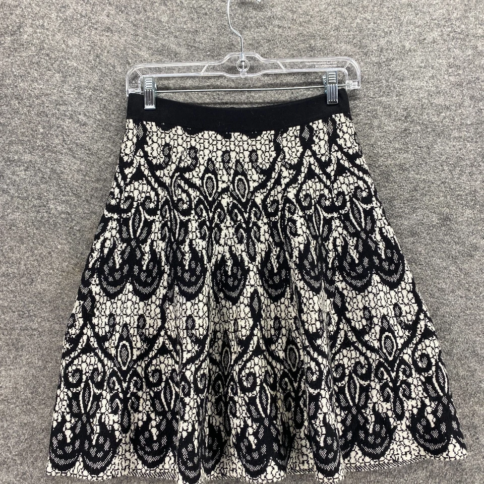 Falda Cynthia Rowley para mujer XS negra geométrica línea A midi tiro medio algodón informal Foto 3 de 4