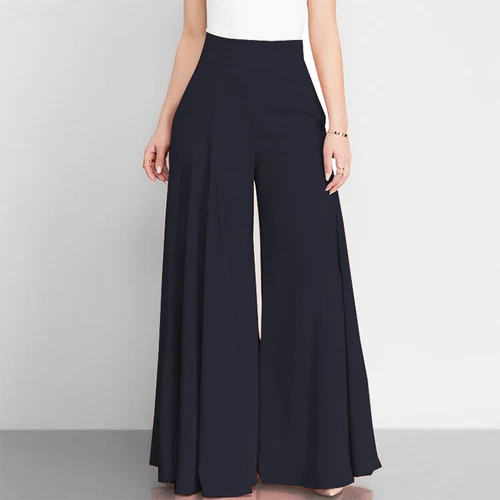 Pantalones Palazzo para mujer con cremallera cintura alta culottes sueltos acampanados pantalones de pierna ancha - Imagen 4 de 27