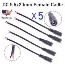 x5 22AWG 12V 3A DC Power Pigtail Cable, 2.1x5.5mm Barrel Plug Wire Female 8.5"