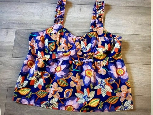 TU Size 26 Blue & Purple Floral Strappy Cotton & Linen Camisole Top - Picture 2 of 4