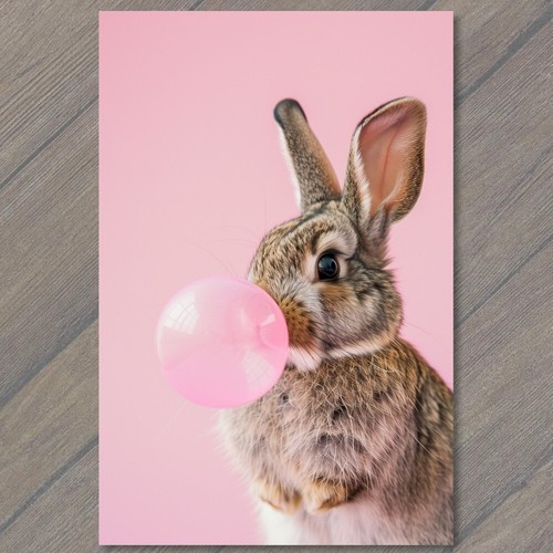 4x6" Bunny Rabbit Blowing Bubble Gum Chewing Weird Strange Unusual Creepy - Picture 1 of 1
