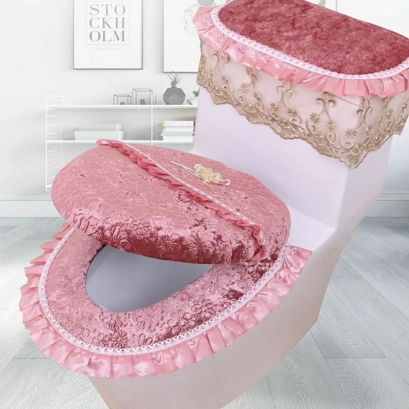 Toilet Seat Cover Set Lace Decorations Bathroom Nylon Case Covers Luxurious