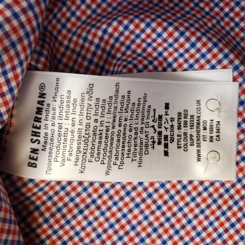 Ben Sherman Mens Shirt Large (Slim) Modern Fit Red Blue Check Micro Gingham - Picture 11 of 14