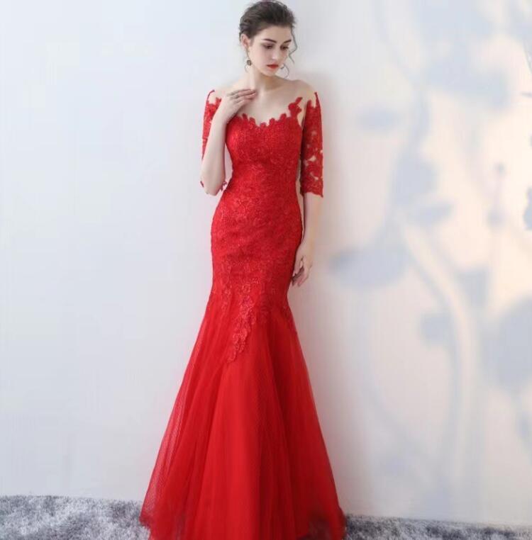 Women's Pretty Embroidery Lace Slim Fit Fishtail Dress Evening Cocktail ...