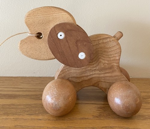 Vintage 1970s Hand Made Wooden Pull Along Puppy Dog Toy
