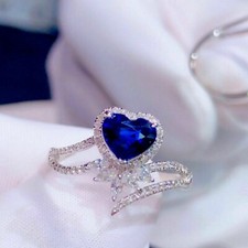 Heart Shape 3.00 Ct Lab Created Blue Sapphire Simulated Diamond Engagement Ring