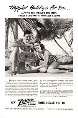 1947 vintage AD ZENITH Trans-Oceanic Portable Radio World's smartest ! 063021