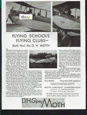 DE HAVILLAND GIPSY MOTH 1930 FOR FLYING SCHOOLS & FLYING CLUBS FOR $3,960 AD