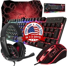 Jugeo De Teclado Y Mouse Gamer Para Gaming Multicolor LED Raton Negro RGB NUEVO.