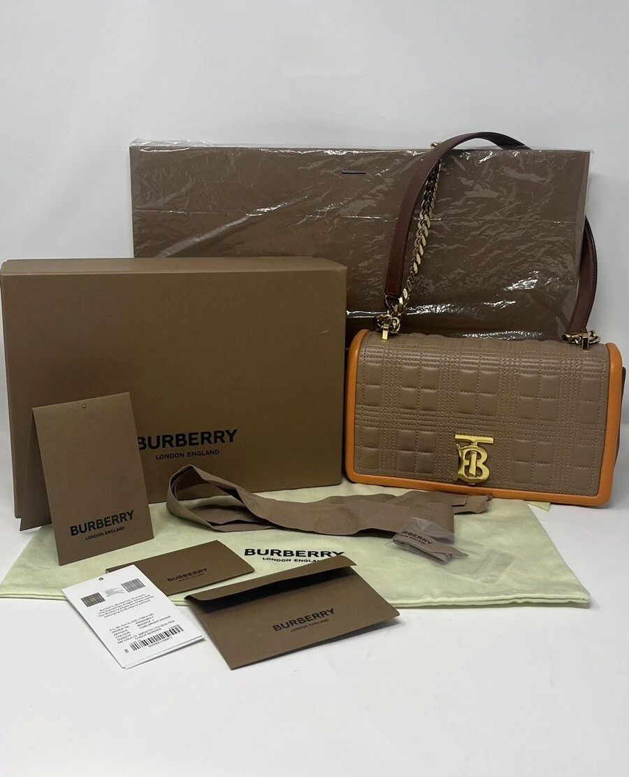 Borsa a tracolla Burberry Lola piccola trapuntata in pelle marrone cammello arancione